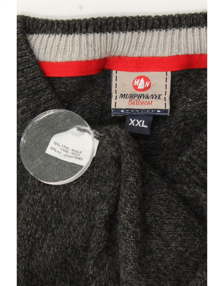 MURPHY & NYE Męski sweter z dekoltem w kształcie litery V, 2XL, czarna wełna