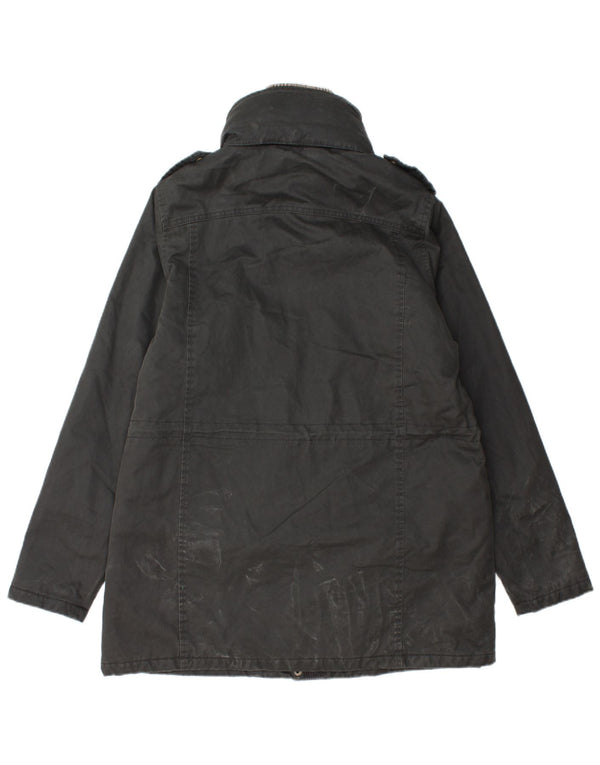 Kurtka wojskowa damska Fat Face z kapturem, woskowana, UK 14, duża, czarna