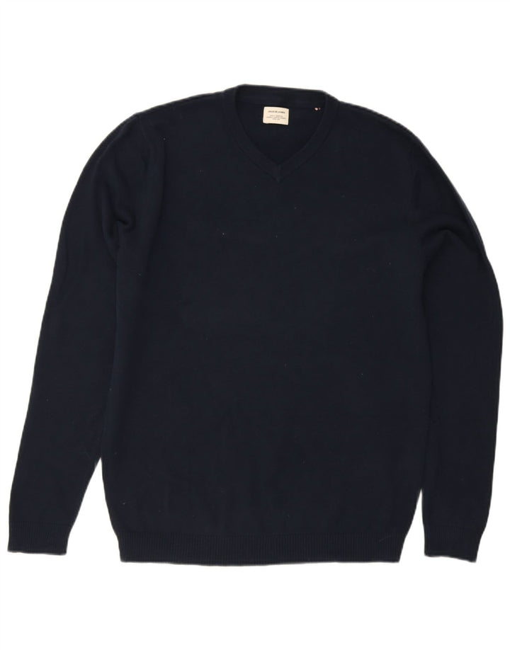 Męski sweter Jack & Jones z dekoltem w kształcie litery V, mały, granatowy, bawełniany