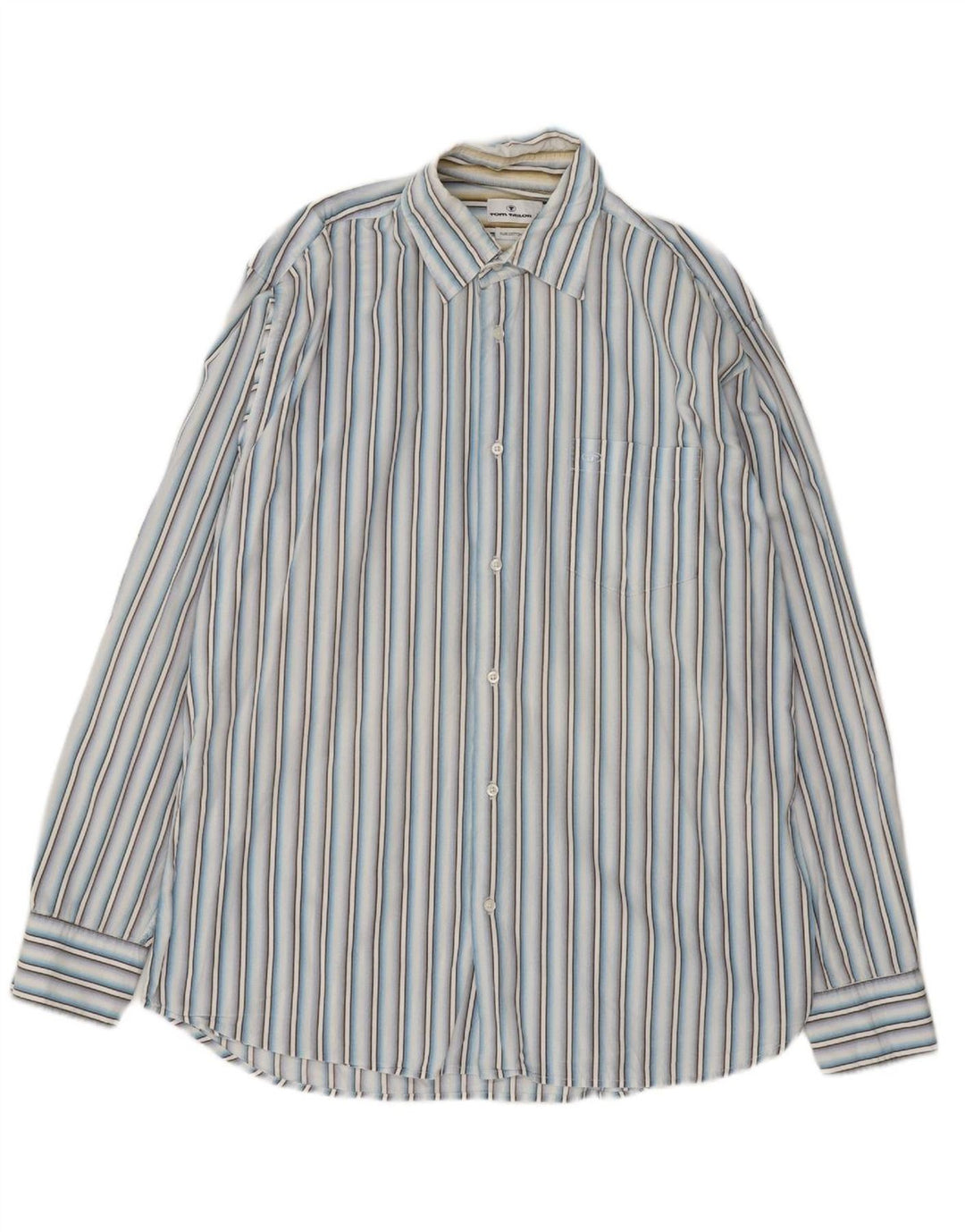 TOM TAILOR Mens Shirt Large Blue Striped Cotton