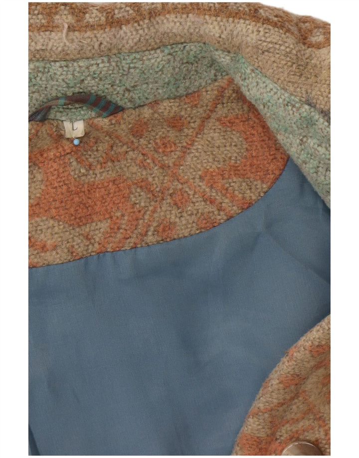 Damski płaszcz wiatrówka o luźnym kroju VINTAGE UK 16 Large Blue Fair Isle