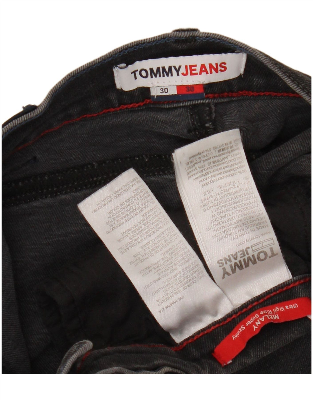 Damskie jeansy super obcisłe TOMMY HILFIGER Melany z wysokim stanem W30 L30 czarne