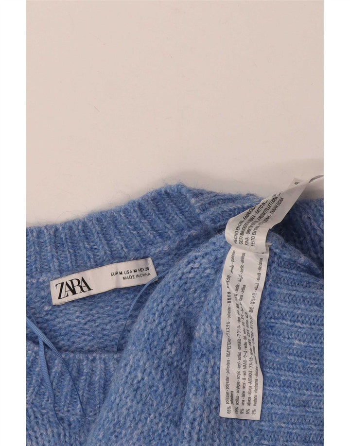 Damski sweter oversize z okrągłym dekoltem Zara UK 14, średni niebieski poliester