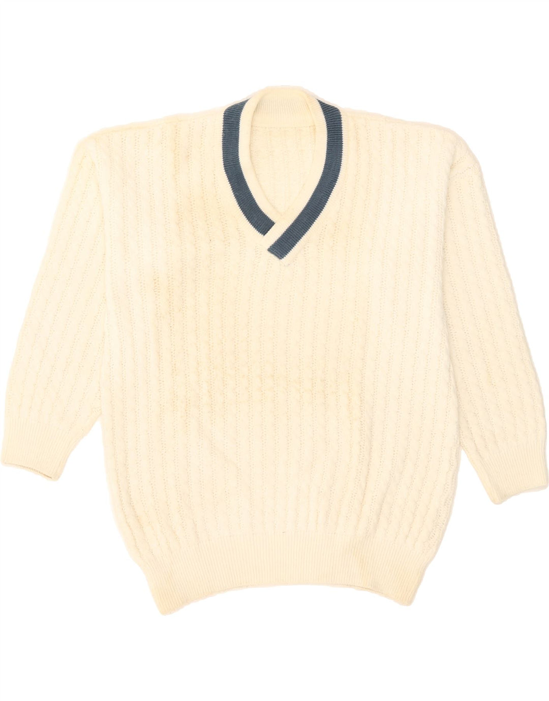 VINTAGE Mens V-Neck Jumper Sweater Large Off White Classic Vintage Vintage and Second-Hand Vintage from Messina Hembry 