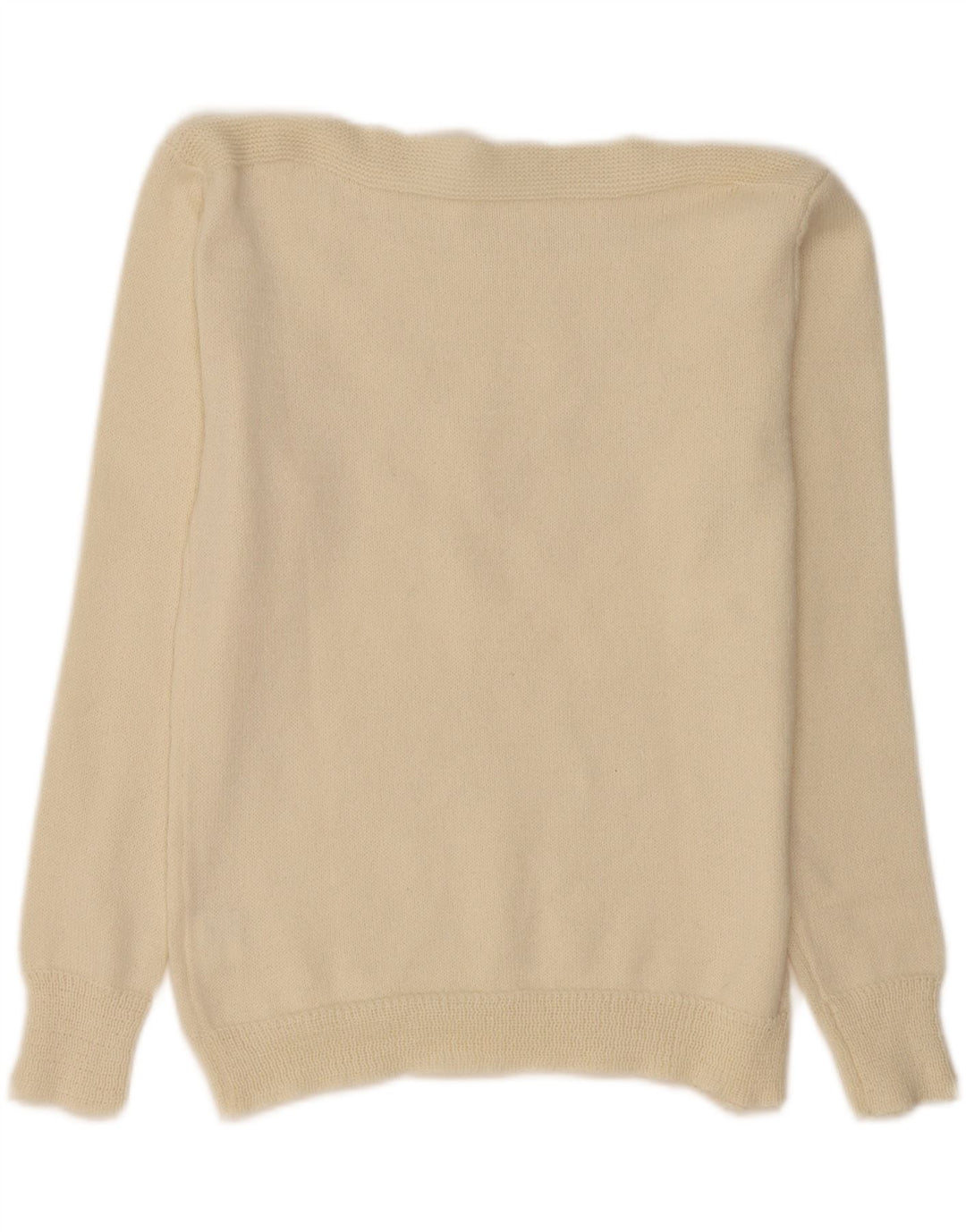 VINTAGE Womens Boat Neck Jumper Sweater UK 10 Small Beige Polyester