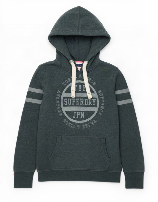 Superdry Womens Graphic Hoodie Jumper UK 12 Medium Grey Cotton
