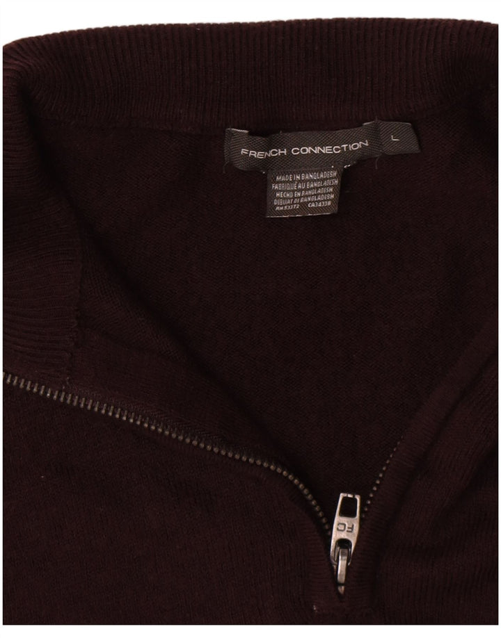 Męski sweter zapinany na zamek French Connection, duży, brązowy akryl