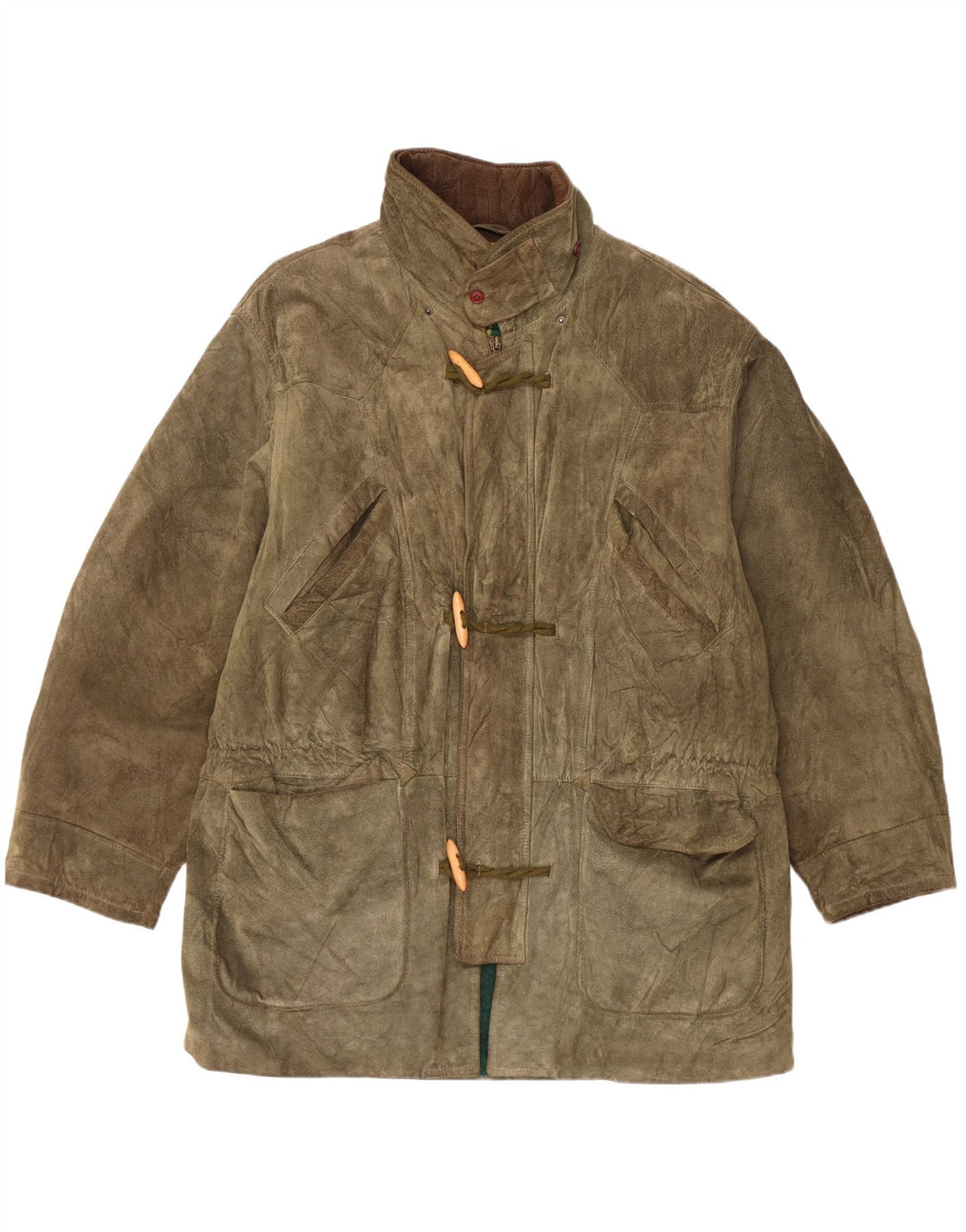 Zamszowy płaszcz damski w stylu vintage UK 42 XL Khaki