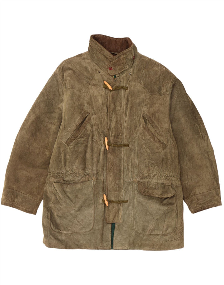 Zamszowy płaszcz damski w stylu vintage UK 42 XL Khaki