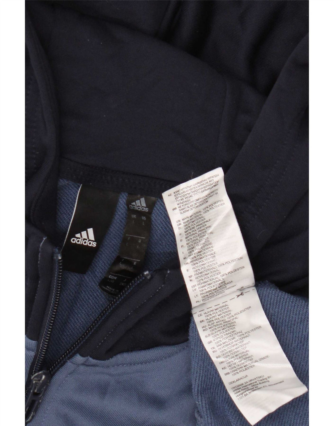 Adidas Męski sweter z kapturem i zamkiem błyskawicznym, duży niebieski poliester z blokami kolorów