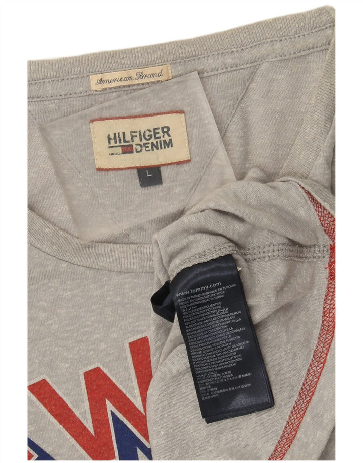 Męski T-shirt z grafiką Tommy Hilfiger, duży, szary, nakrapiany poliester
