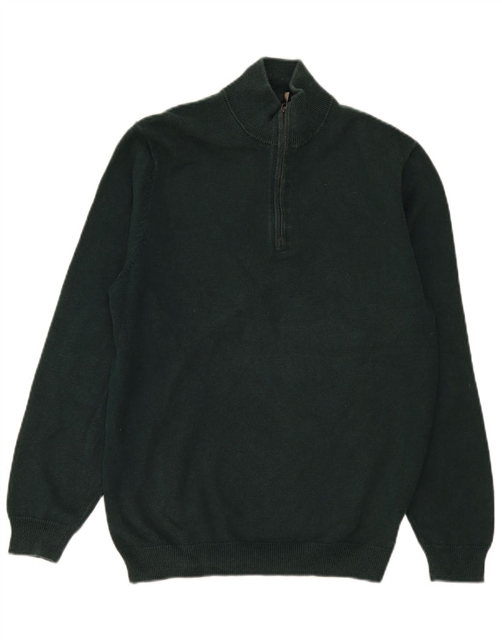 Męski sweter zapinany na zamek Massimo Dutti, średniozielony, bawełniany