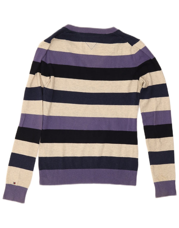 Damski sweter Tommy Hilfiger z dekoltem w kształcie litery V, UK 6 XS, wielokolorowe paski