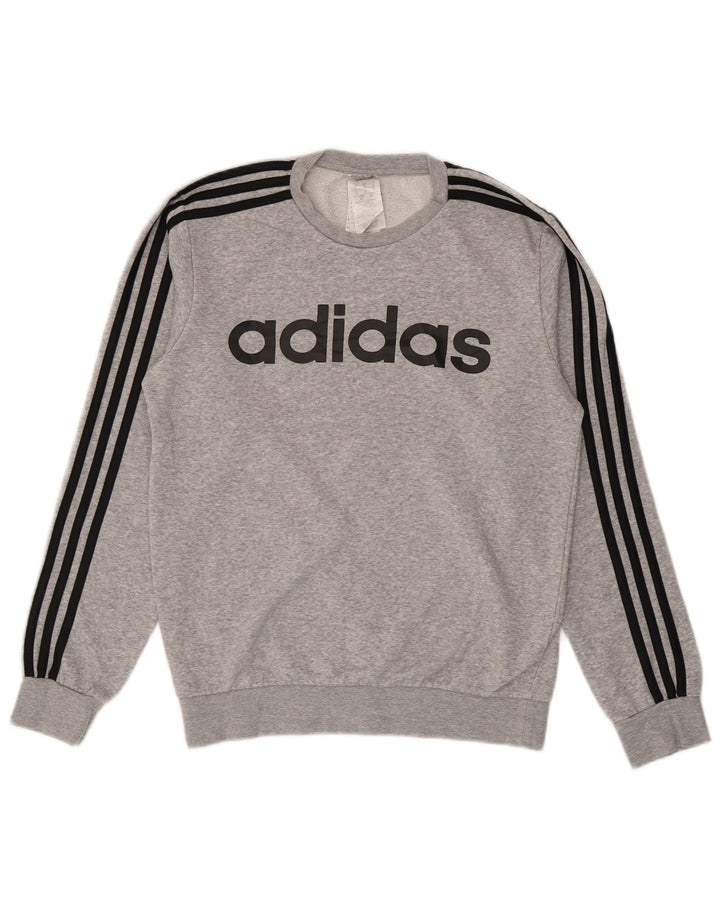 Adidas Męska bluza z grafiką, mała, szara, bawełniana