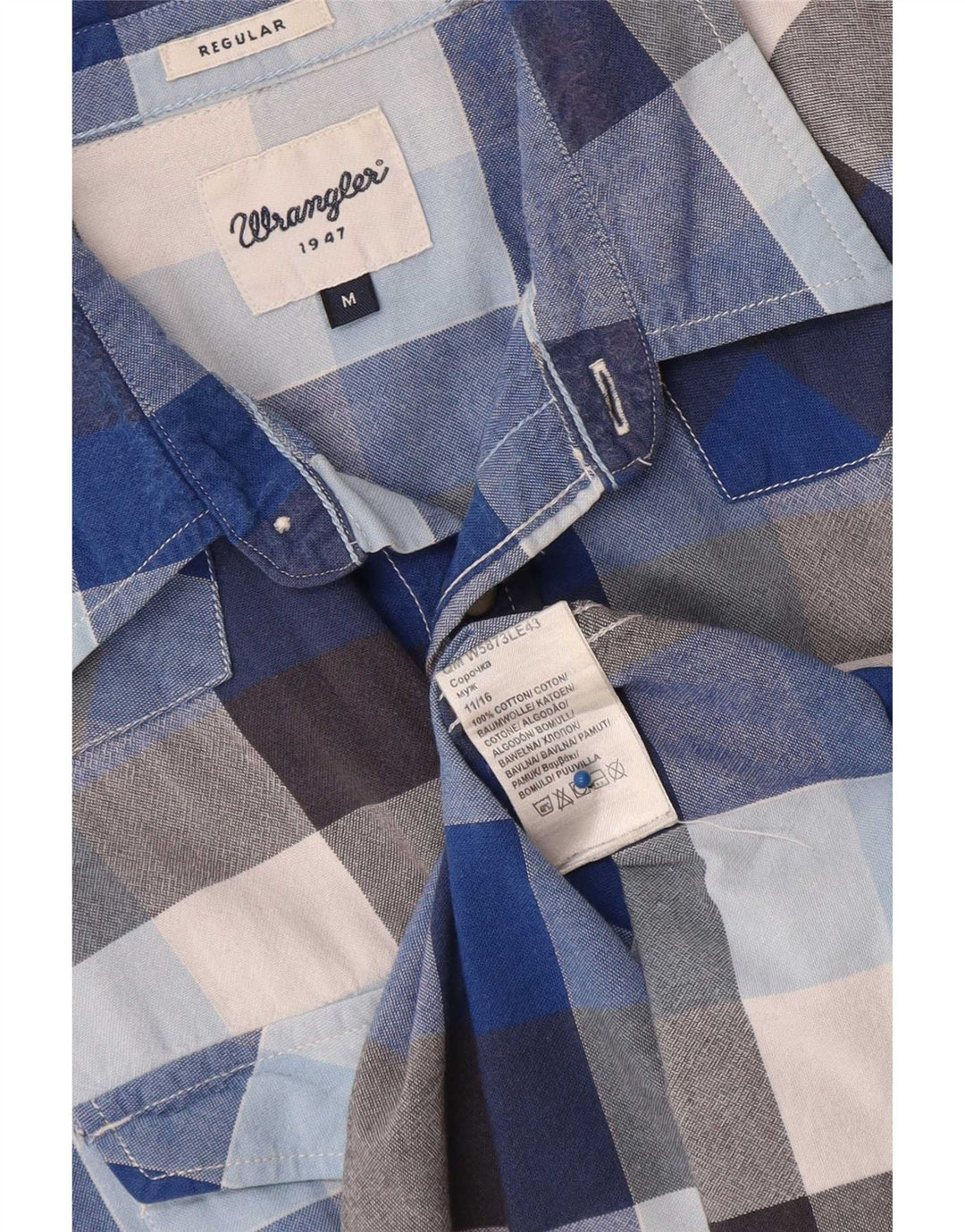 Koszula męska Wrangler z krótkim rękawem o regularnym kroju, bawełniana w średnią niebieską kratkę