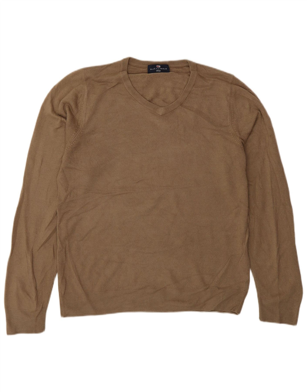 Męski sweter Marks & Spencer Blue Harbor z dekoltem w kształcie litery V, mały, brązowy, akrylowy