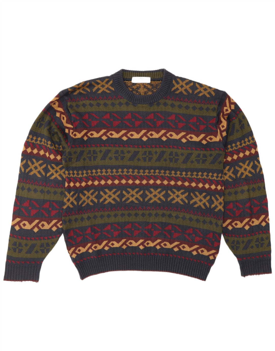 Marks & Spencer Męski sweter z okrągłym dekoltem, duży, wielokolorowy, geometryczny