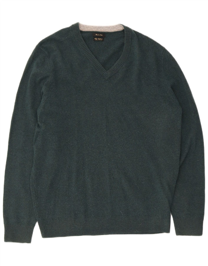 Męski sweter Massimo Dutti z dekoltem w kształcie litery V, duży, zielony, wełniany