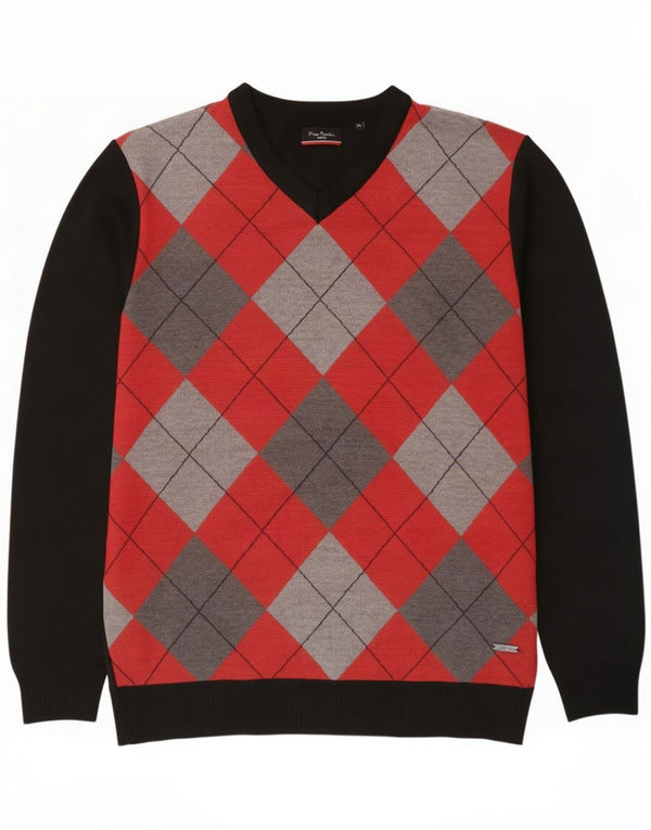 Męski sweter Pierre Cardin z dekoltem w kształcie litery V, XL, czarny, argyle/diamentowy poliester