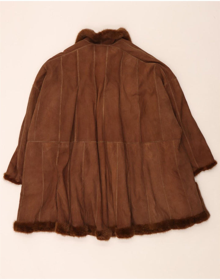 Vintage damski, oversize'owy, dwustronny płaszcz futrzany UK 18 XL, brązowy