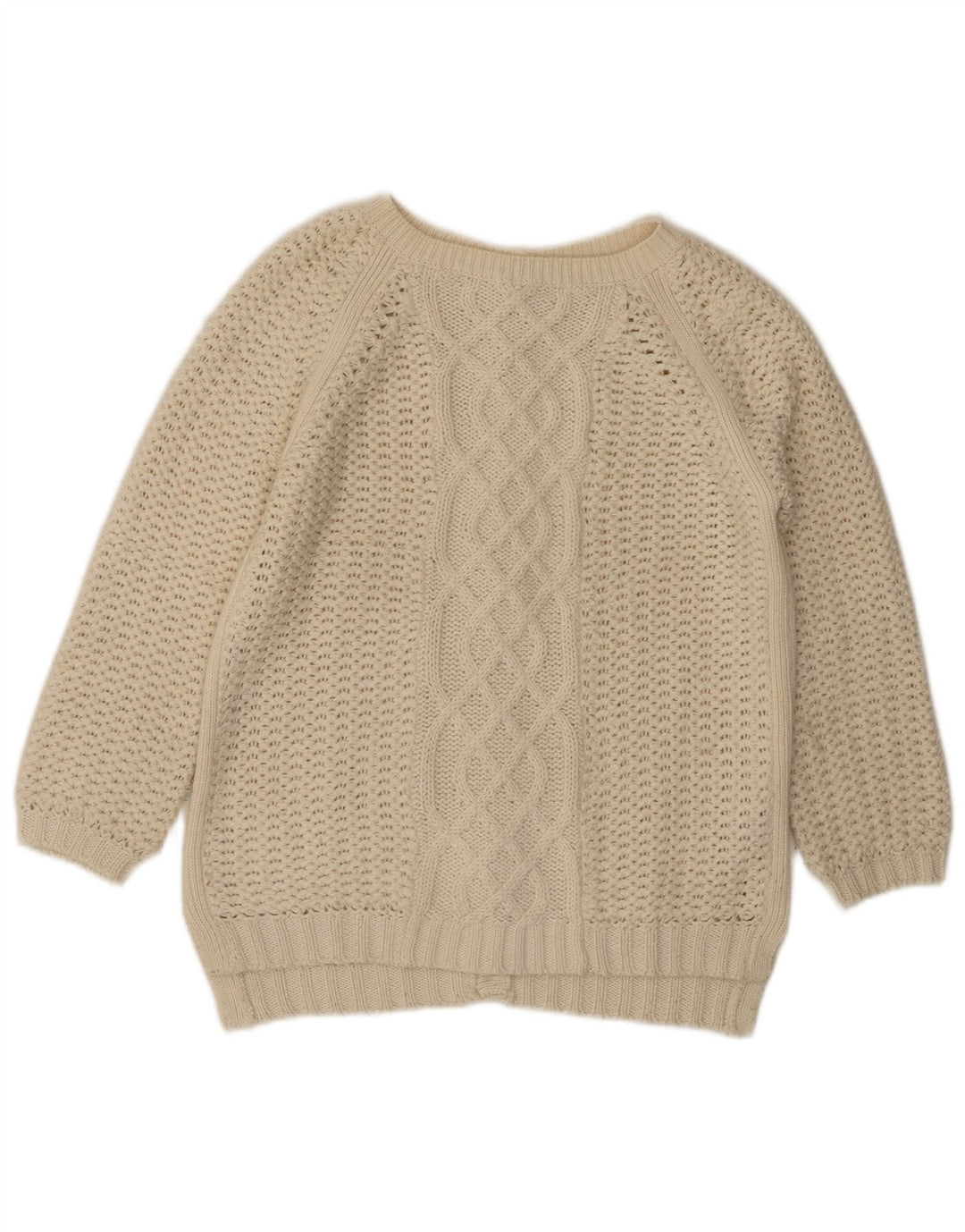 Damski sweter rozpinany z rękawem 3/4 w stylu vintage, UK 14, średni, złamany biały akryl