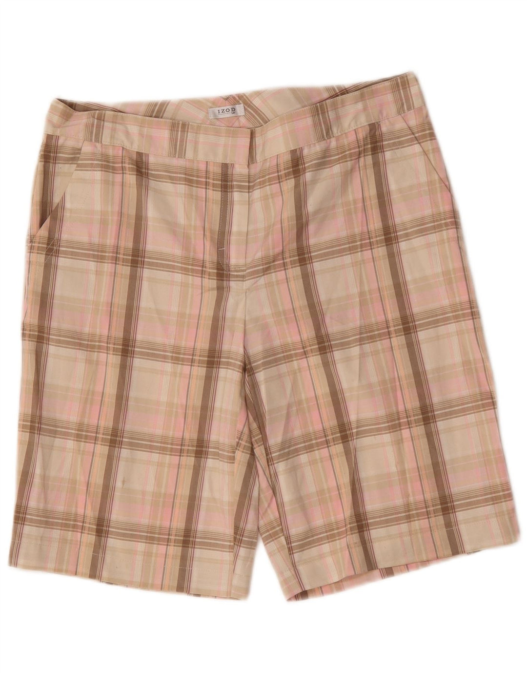 Damskie spodenki Chino Izod US 8 Medium W32, poliester w różową kratkę