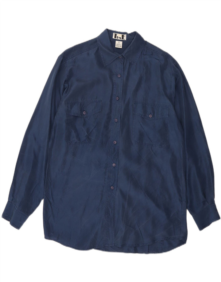 Koszula damska oversize VINTAGE UK 10 Mała Granatowa Jedwabna