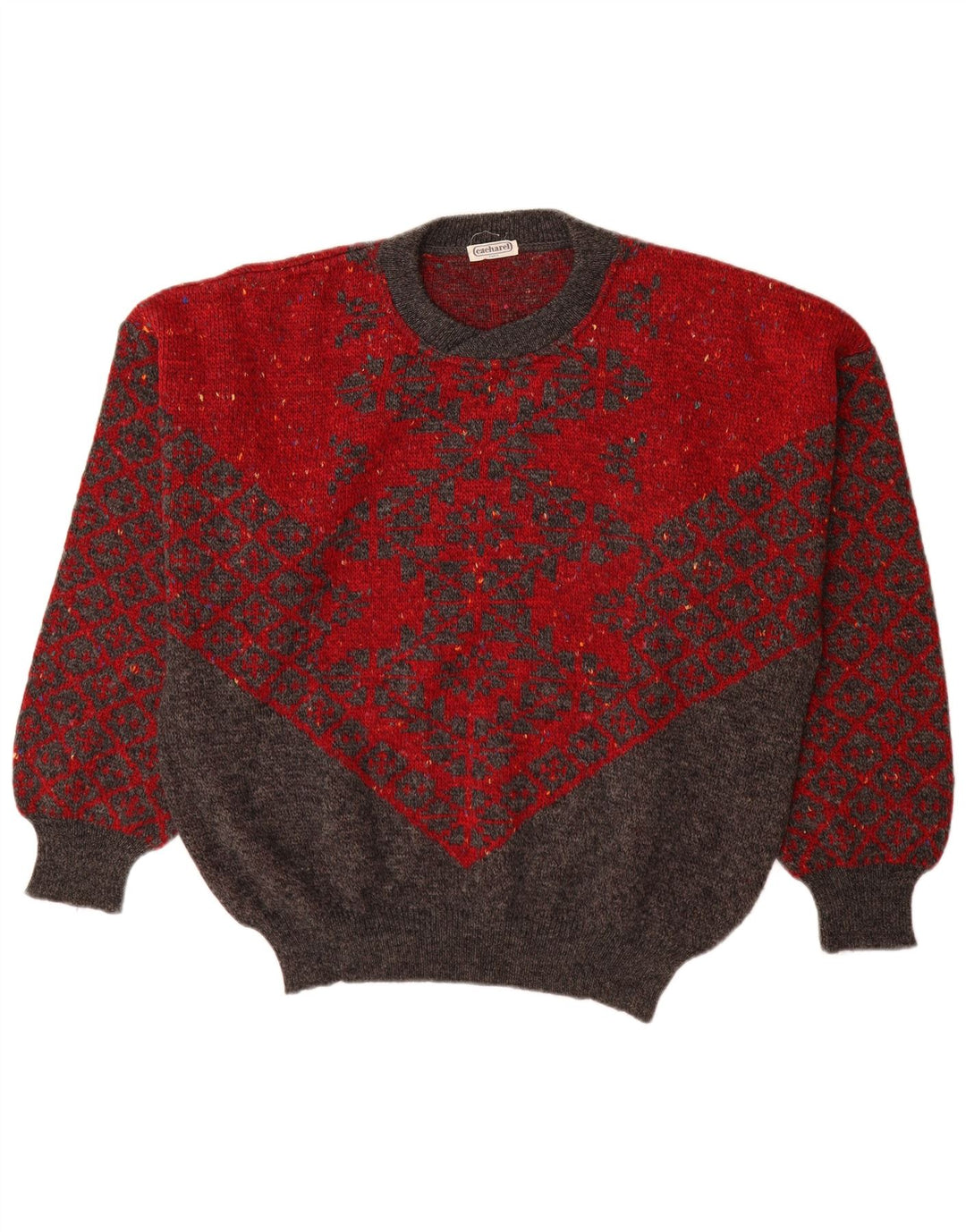 Cacharel Męski sweter z okrągłym dekoltem IT 54 XL, czerwona, geometryczna wełna