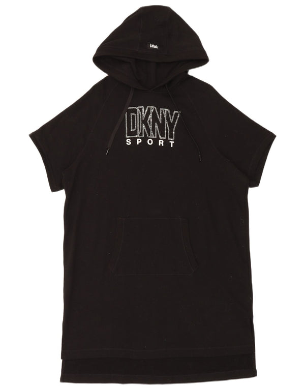 Dkny Damskie graficzne sukienki oversize z kapturem UK 6 XS Czarna bawełna