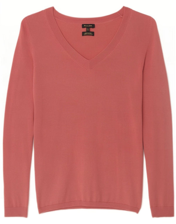 Sweter damski Massimo Dutti z dekoltem w kształcie litery V, UK 6 XS, różowy, bawełniany