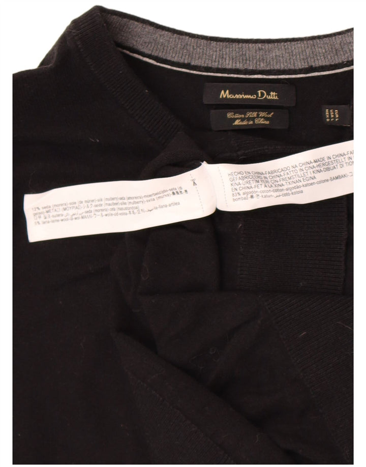 Męski sweter Massimo Dutti z okrągłym dekoltem, duży, czarny, bawełniany