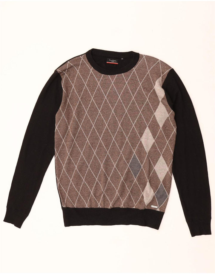 Męski sweter Pierre Cardin z okrągłym dekoltem, średni czarny Argyle/Diament