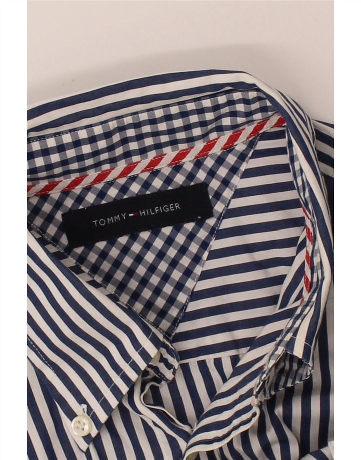 TOMMY HILFIGER Mens Shirt Large Navy Blue Striped Cotton Vintage Tommy Hilfiger and Second-Hand Tommy Hilfiger from Messina Hembry 
