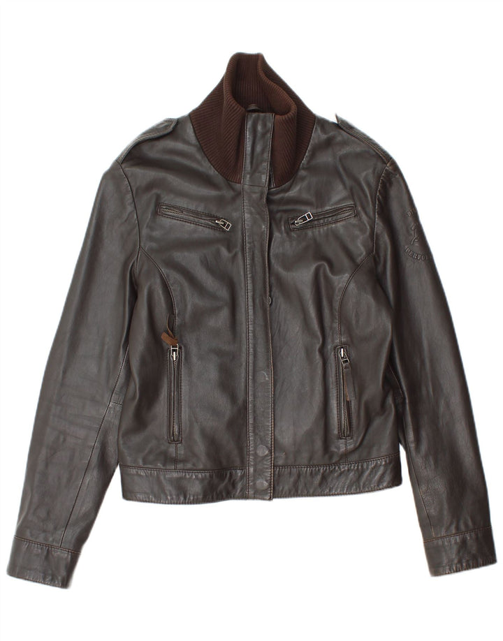 Vintage damska kurtka skórzana UK 12, średnia brązowa skóra