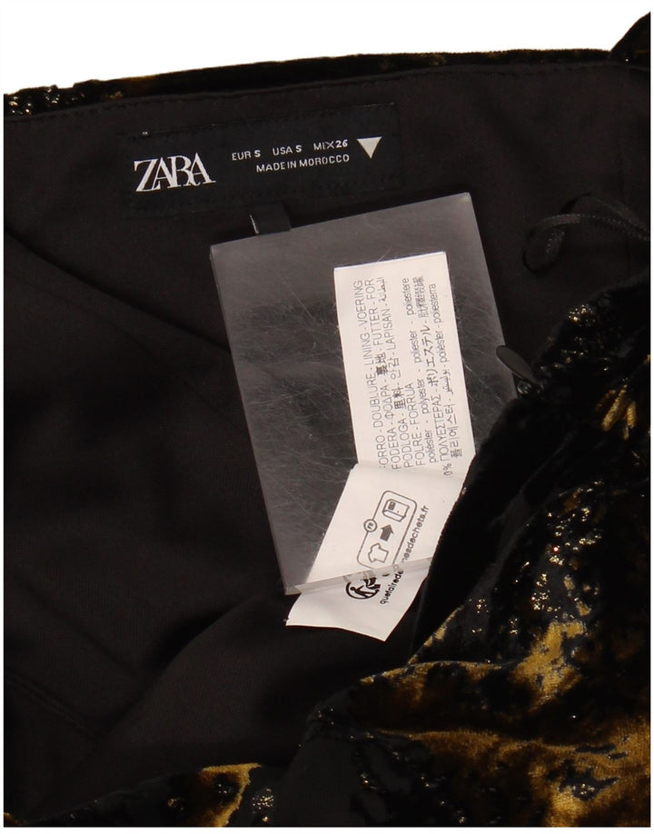 ZARA Womens Abstract Pattern Crop Halter Top UK 10 Small Black Polyester