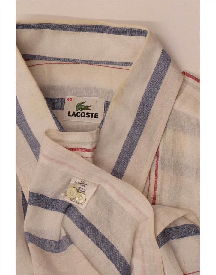 Męska koszula z krótkim rękawem Lacoste, rozmiar 42, duża, lniana w białe paski