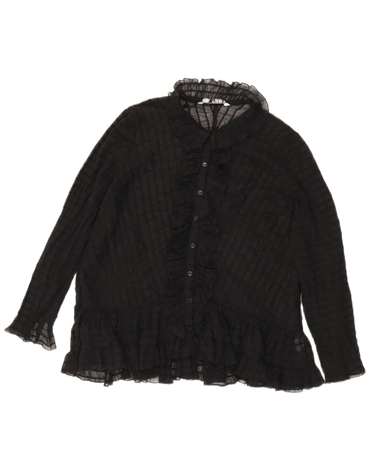 Damska bluzka koszulowa Zara z falbaną z przodu, UK 14, średnia czarna