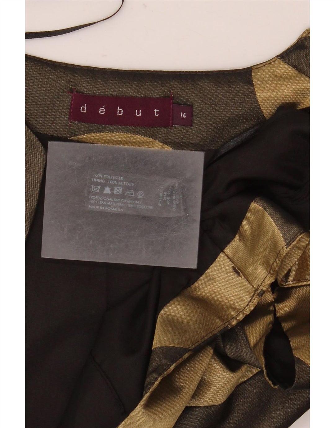 Debiut damski top bolerkowy z krótkim rękawem UK 14, średni khaki, geometryczny poliester