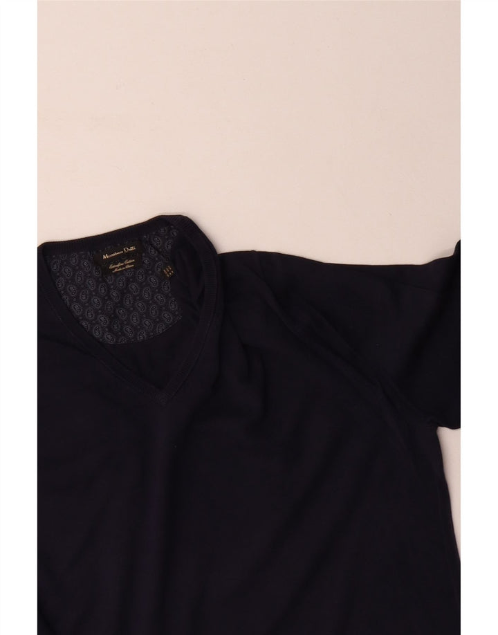 MASSIMO DUTTI Męski sweter z dekoltem w kształcie litery V, średni granatowy