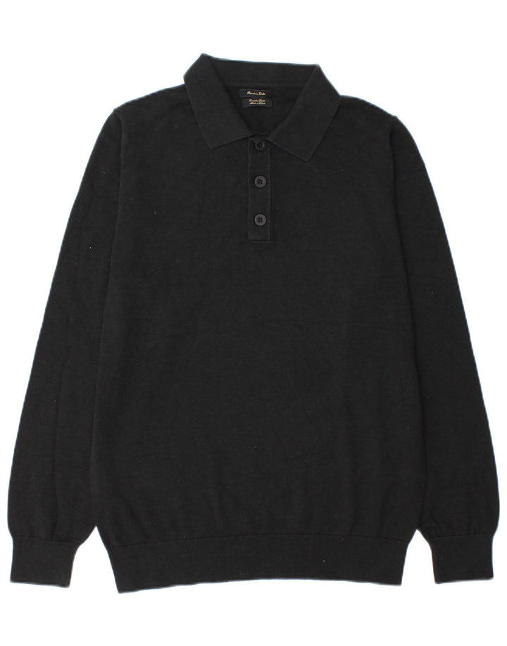 Męski sweter polo Massimo Dutti, średniej wielkości, czarny, bawełniany