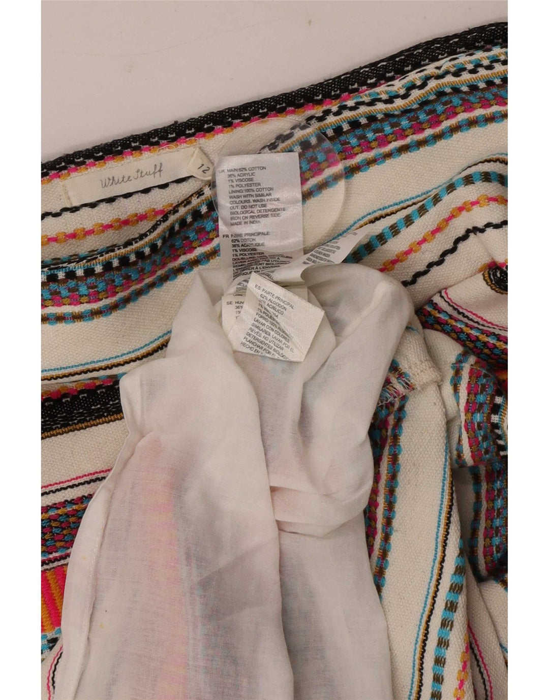 Damska spódniczka mini White Stuff UK 12 Medium W32, wielobarwna bawełna w paski