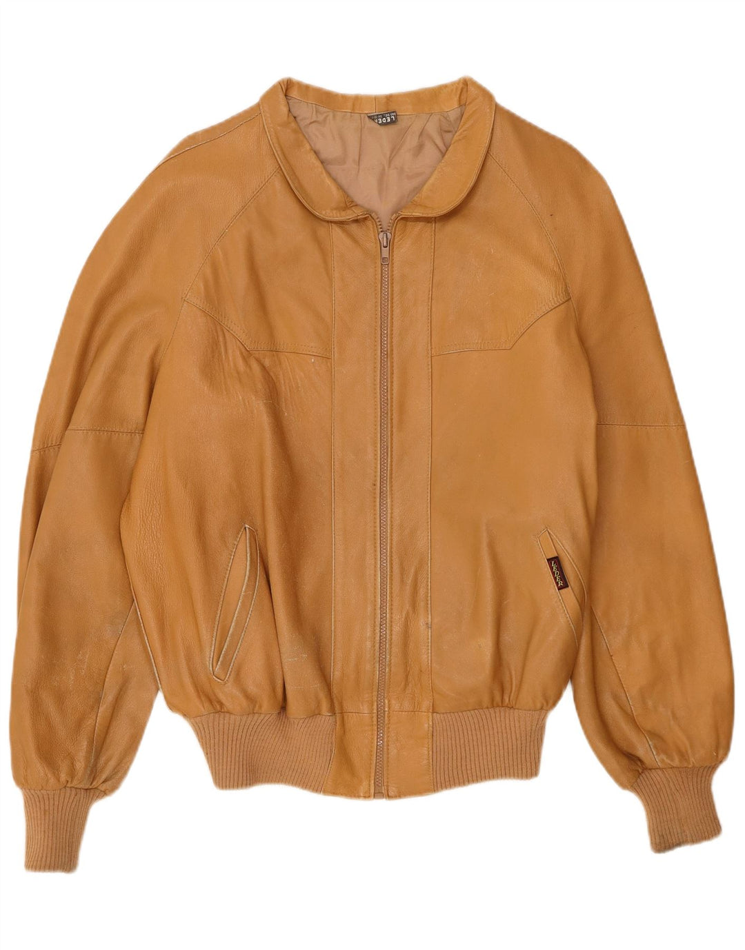 Męska kurtka skórzana w stylu vintage UK 38 Średnia brązowa skóra