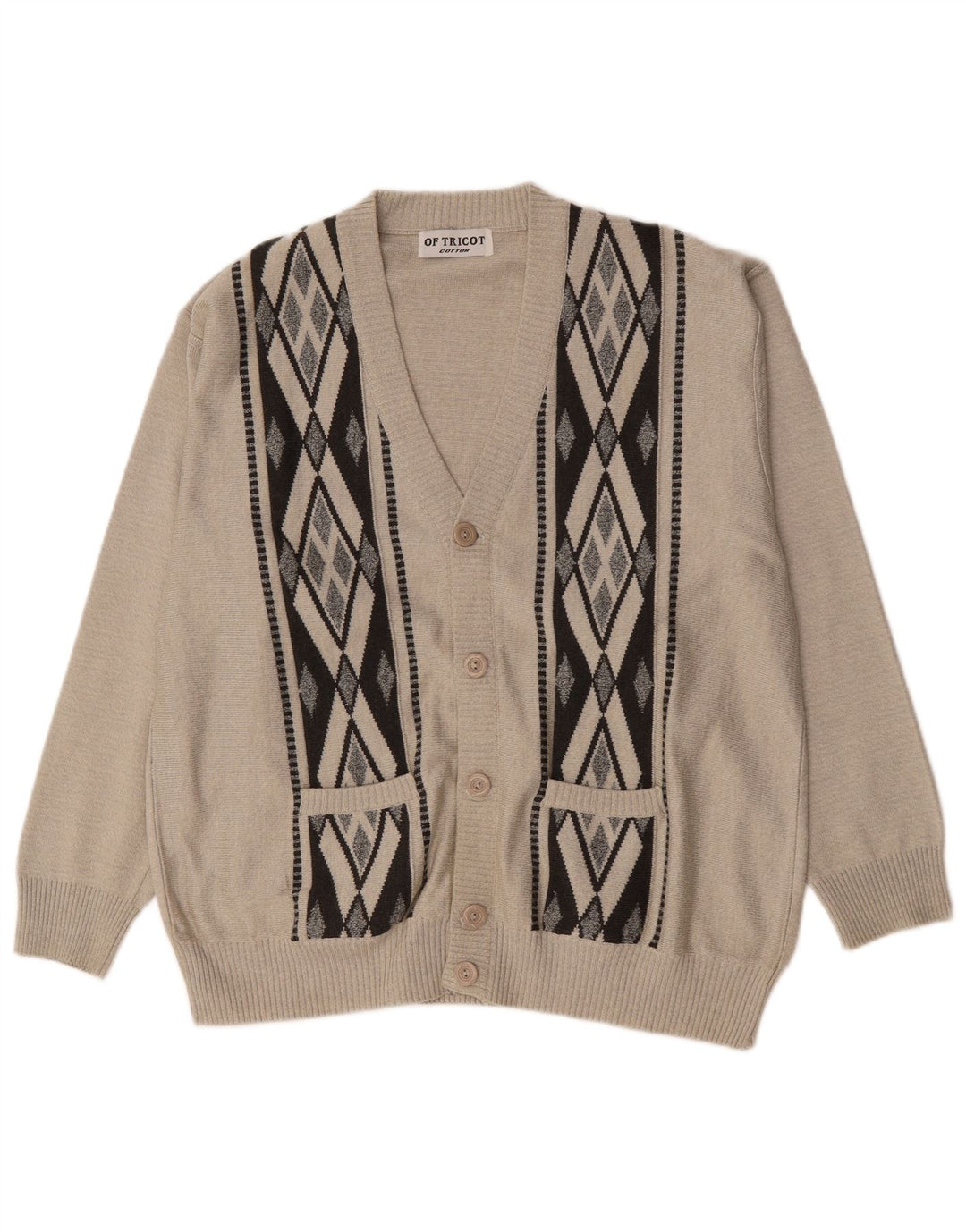 Vintage męski sweter rozpinany XL szary Argyle/diamentowa bawełna