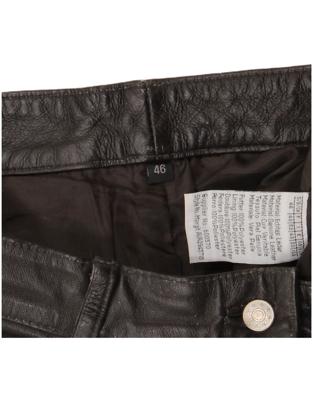 Vintage damskie proste skórzane spodnie IT 46 duże W34 L30 czarna skóra