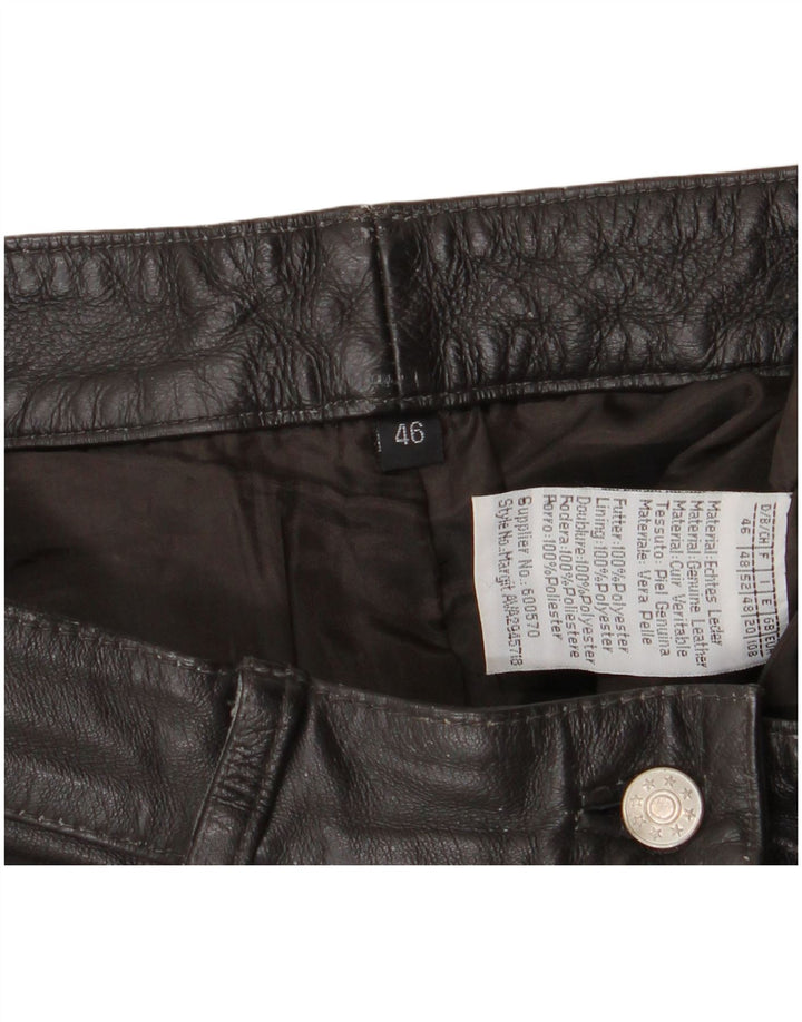 Vintage damskie proste skórzane spodnie IT 46 duże W34 L30 czarna skóra