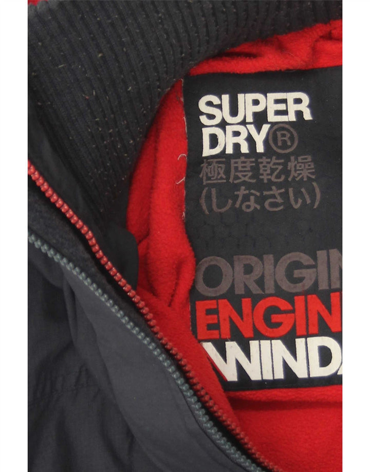 Męska kurtka wiatrówka z kapturem Superdry UK 40, duża granatowa, poliestrowa