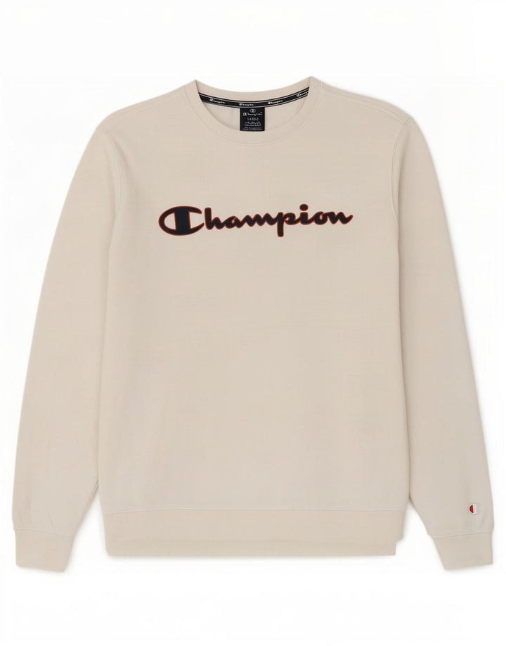 Męski sweter z grafiką Champion, duży, biały, bawełniany