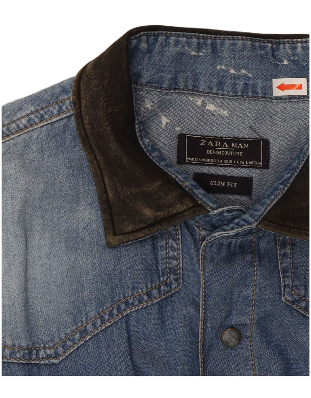 ZARA Mens Slim Fit Denim Shirt Large Blue Cotton