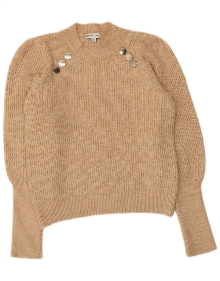 WAREHOUSE Damski sweter z okrągłym dekoltem UK 12, średni beż, akryl