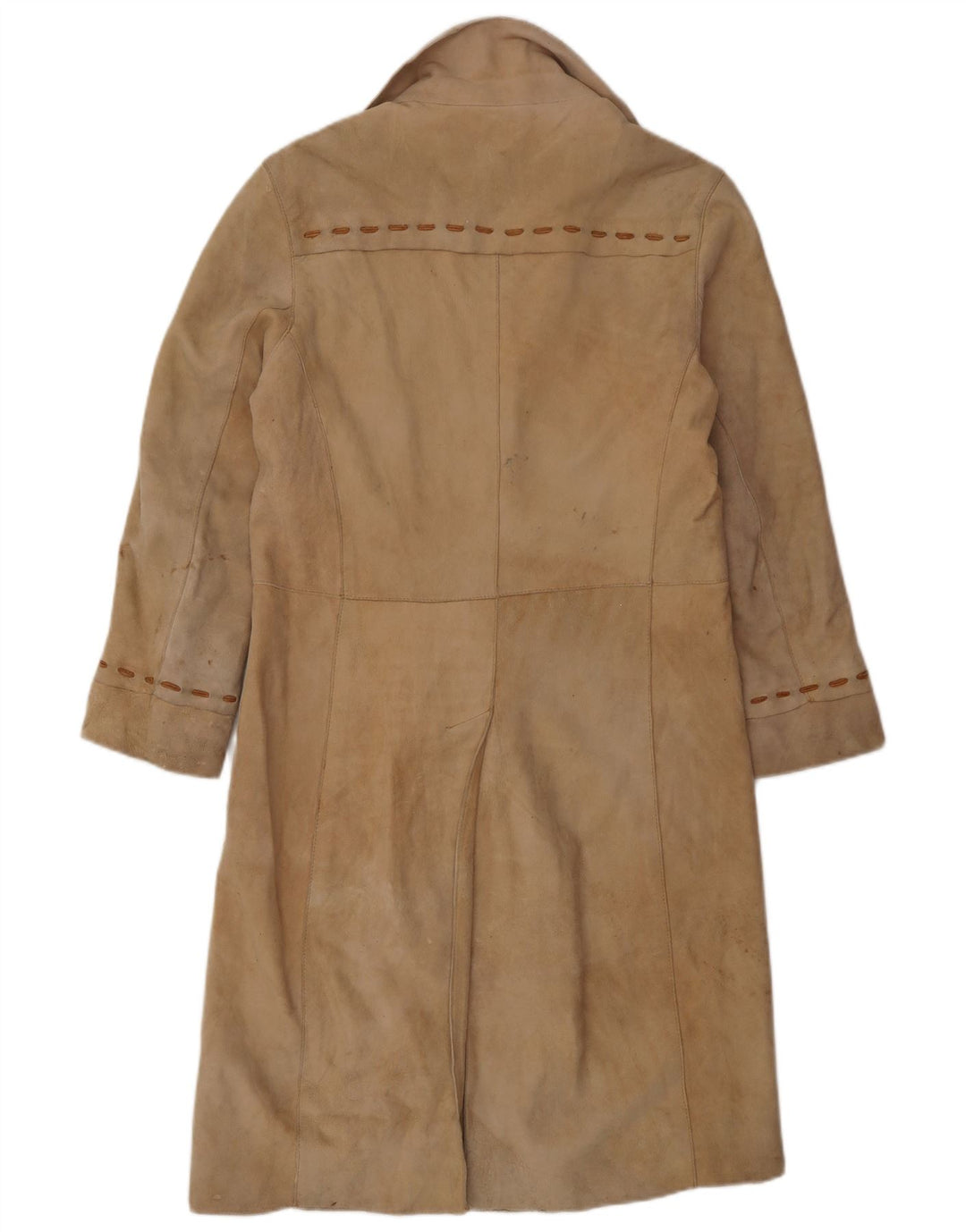 Vintage damski płaszcz ze skóry zamszowej UK 12 średniej beżowej skóry